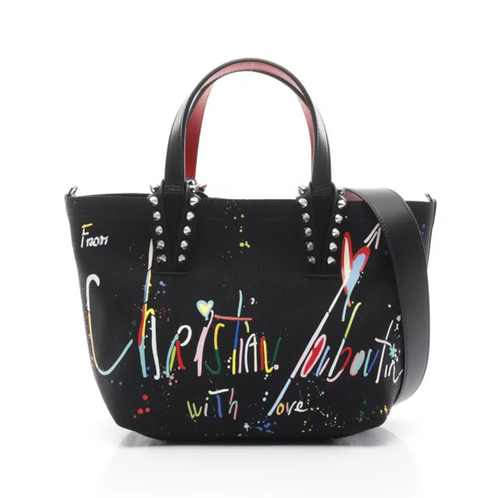 Christian Louboutin CABATA Graffiti Tote Bag Canvas Leather Black Multicolor